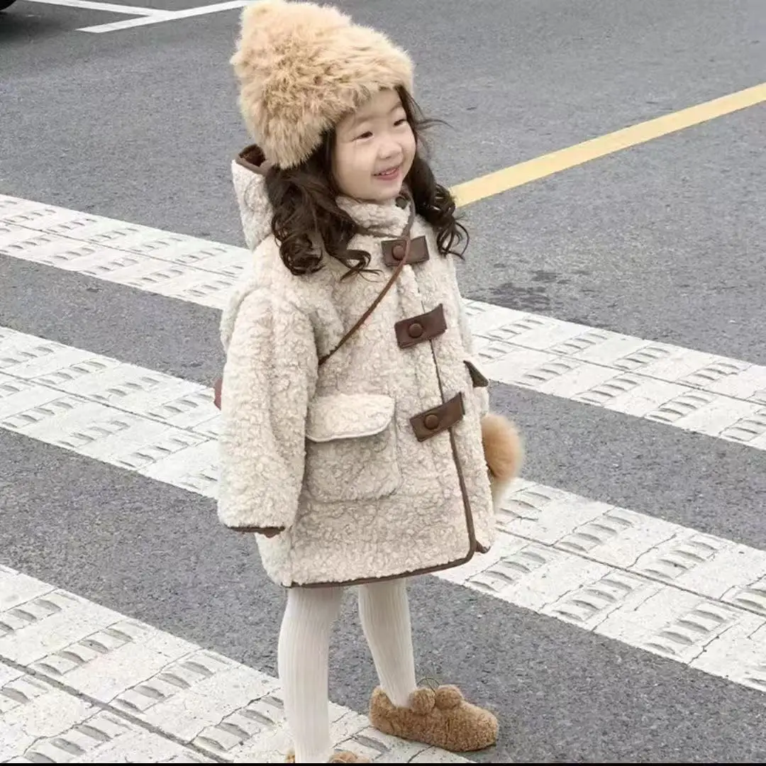 

Baby Girls' Coat Autumn And Winter 2026 New Collection Children's Plush Thick Hairy Hoodie Jacket 100-140cm