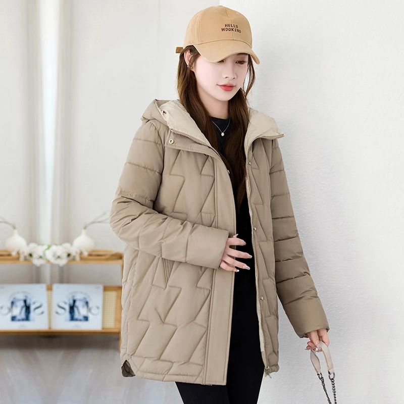 

Fashion New Thin Lightweight Cotton Jackets Autumn Winter Mid Length Women's Parka Stand Collar Loose Hooded Casual Coats Trend
