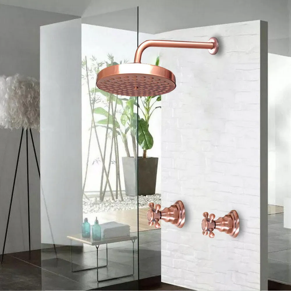 

Antique Red Copper Brass Wall Mounted Bathroom Dual Handles 8" Inch Rain Shower Head Faucet Set Bath Mixer Tap abn211