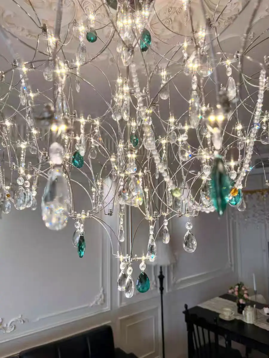 New Stainless Steel Crystal Ceiling Chandelier Led Lamps Living Room Personalized Firefly Shape Restaurant Villa Lights