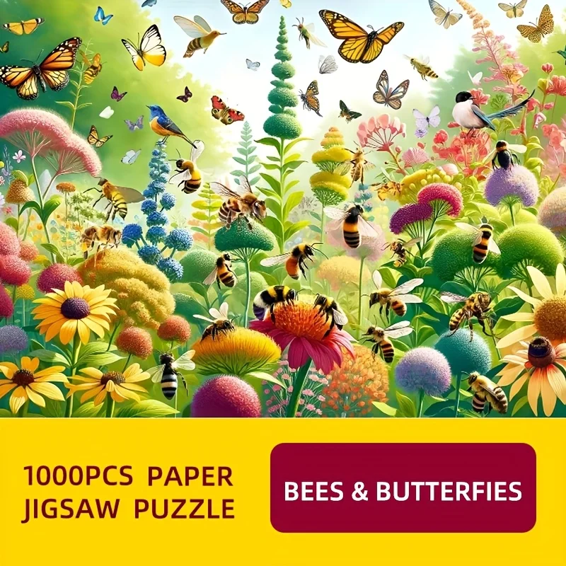 

1000pcs Jigsaw Puzzle for Adults BEES AND BUTTERFLIES for Puzzle Enthusiasts Made of premium material Ideal Gift for Christmas