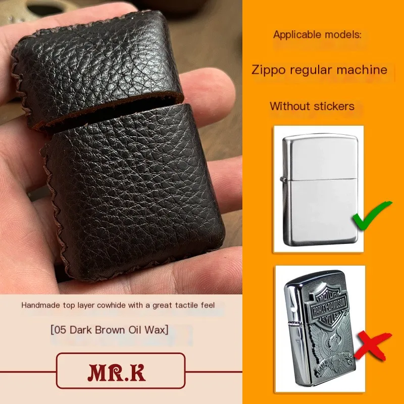 Genuine Leather Cowhide Handmade Leather Cover For Zippo Regular Lighter Retro Nostalgic Decorative Shell