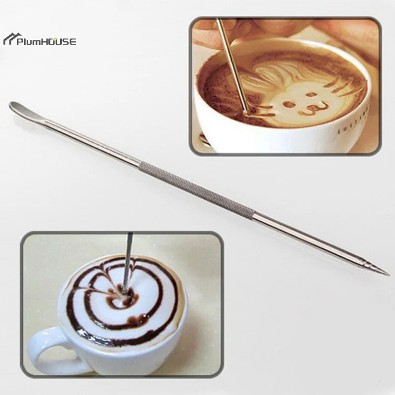 Stainless Steel Coffee Decorating Art Pen Wooden Handle Latte Pull Flower Needle Barista Tool Coffee Accessories Modeling Tool