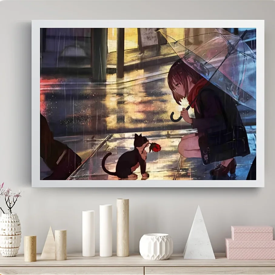 300/500/1000개 비오는 거리 직소 퍼즐 나무 퍼즐 홈 게임룸 장식 성인 게임 가족 놀이 바닥 교육용 장난감 어린이용