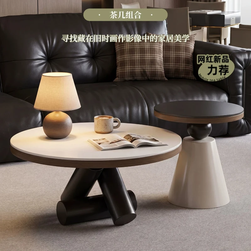 YJQ minimalist geometric rock slab round coffee table combination living room light luxury high-end creative tea table
