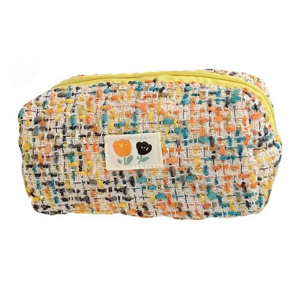 Pencil Case Woven Flower Pattern Zipper Closure Large Capacity Dust-proof Storage Polyester Pencil Pouch Stationery Bag for Girl