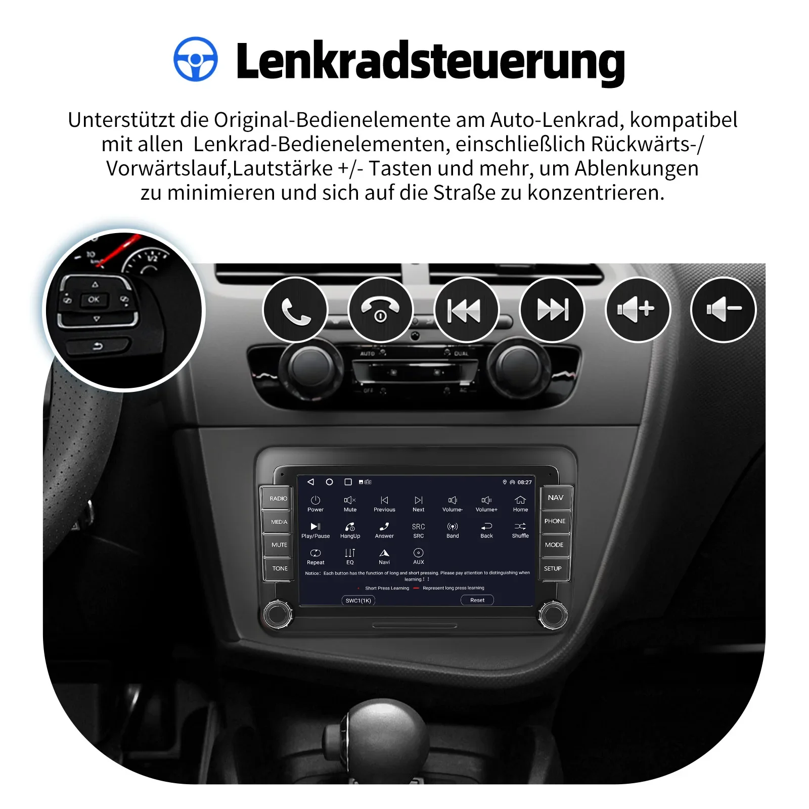 ESSGOO 7'' 32/64GB Android 15 Für Seat Leon 1P1 05-11 Touchscreen GPS Navi WIFI RDS Kabelloses Carplay Android Auto AI Sprachsteuerung Headunit – Detail 13
