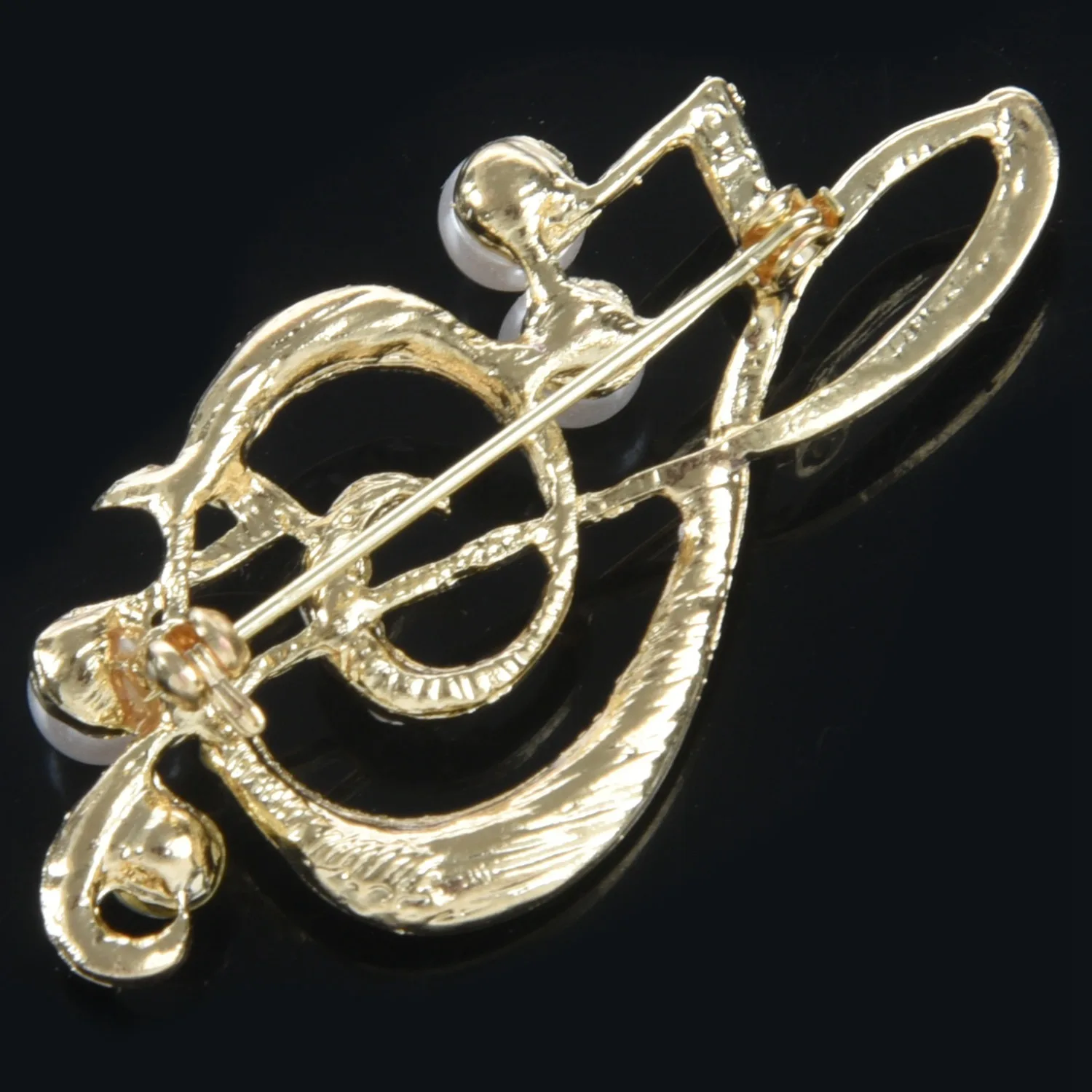 Elegant Music Note Brooch For Women Dress Accessories Gold Crystal Brooch Rhinestone Pins 5.6Cmx3Cm