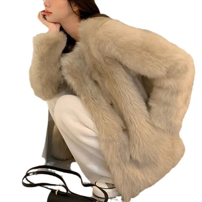 2023 The New Temperament Fur Coat Women Double-breasted Round Neck with Fox Fur in Winter Is Thickened and Versatile jacket