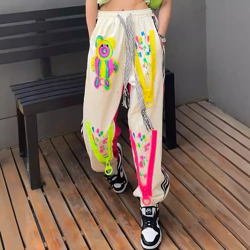 Pantalones informales con estampado de grafiti callejero para mujer, chándal holgado de cintura alta, adelgazante, atado al tobillo, primavera y