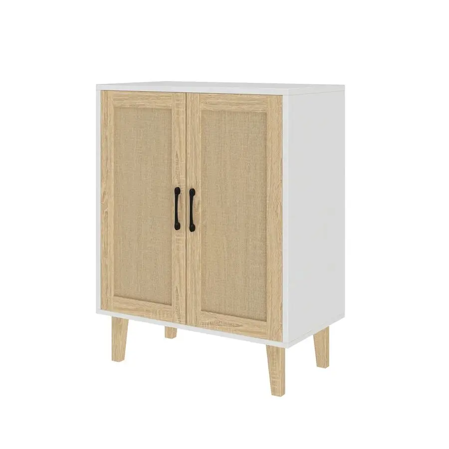 

Buffet Cabinet Sideboard with Rattan Decorated Doors Kitchen Storage Cupboard Accent Cabinet White