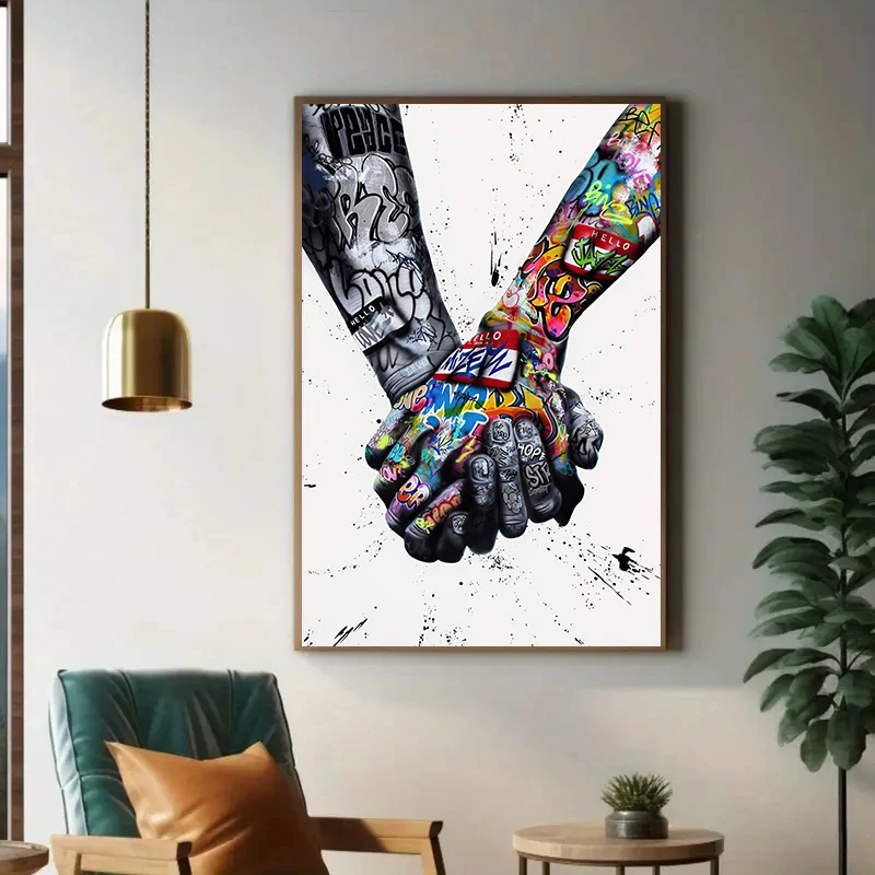 Holding Hands Love Couples Graffiti Canvas Poster, Abstract Canvas Wall Art Prints,Modern Artwork for Living Room,Home Decor