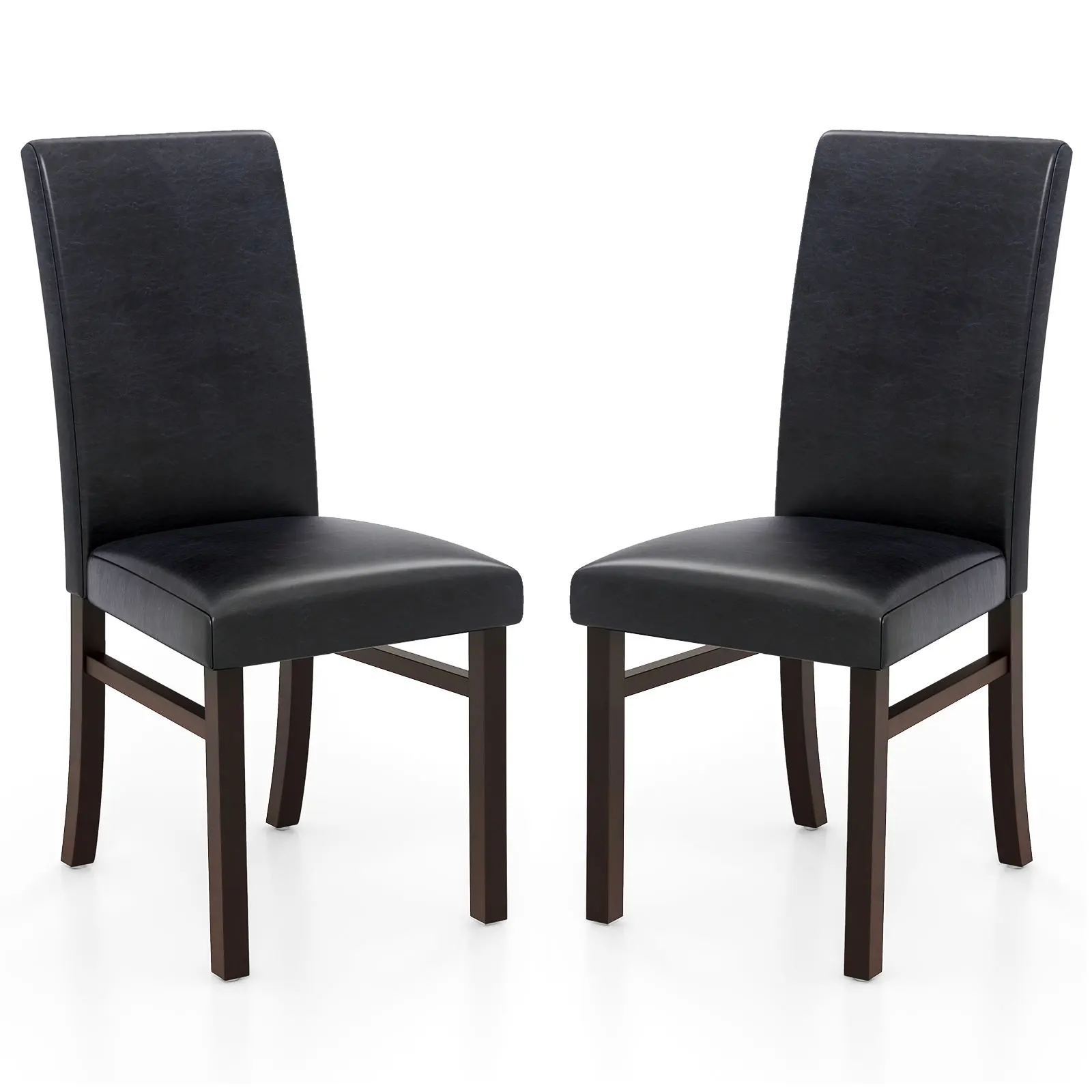 

Upholstered Dining Chairs Set of 2 PU Leather Armless Solid Rubber Wood Legs