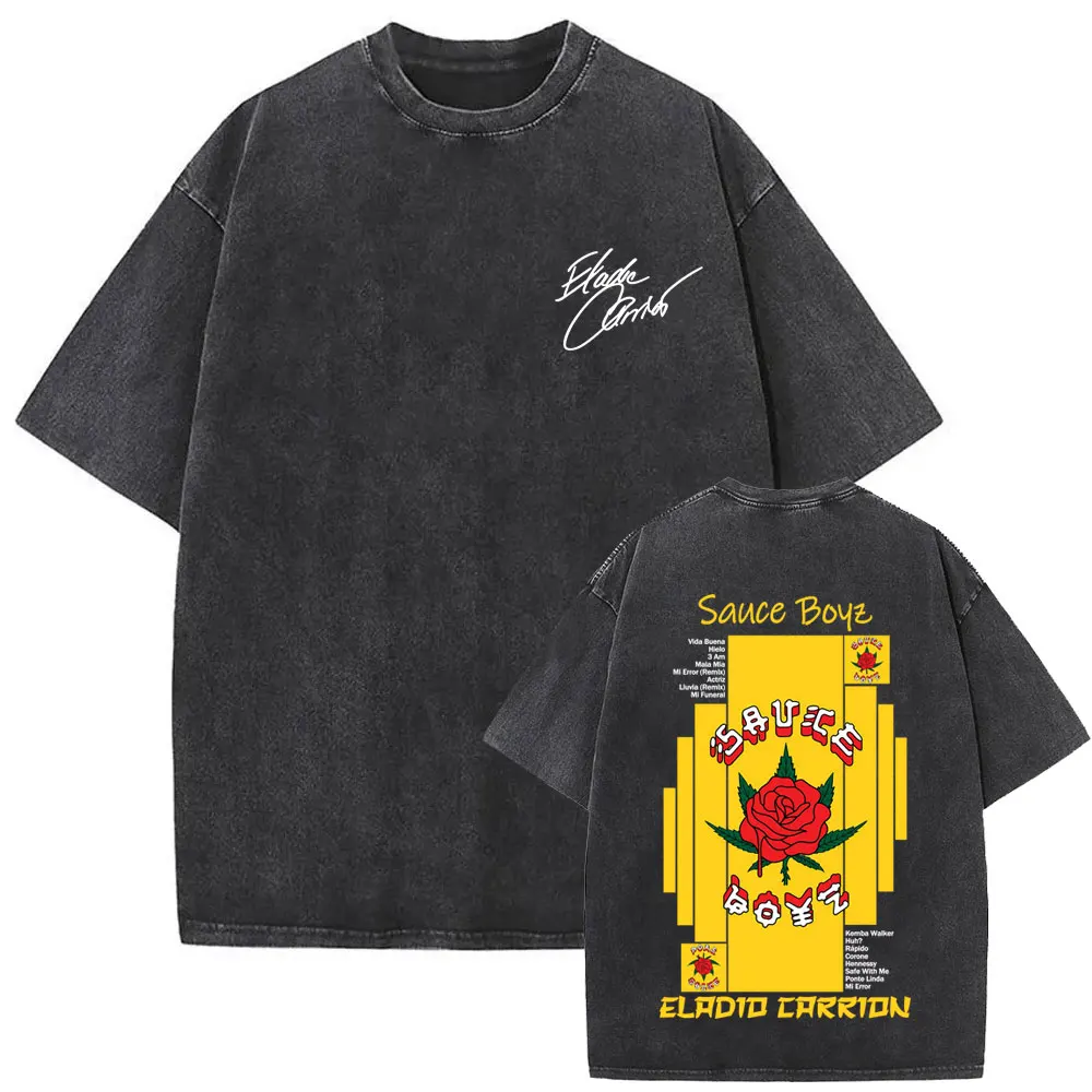 

Washed Vintage Rapper Eladio Carrion Sauce Boyz Album Graphic T-shirt Men Women Hip Hop Fashion T Shirts Male Oversized T-shirts