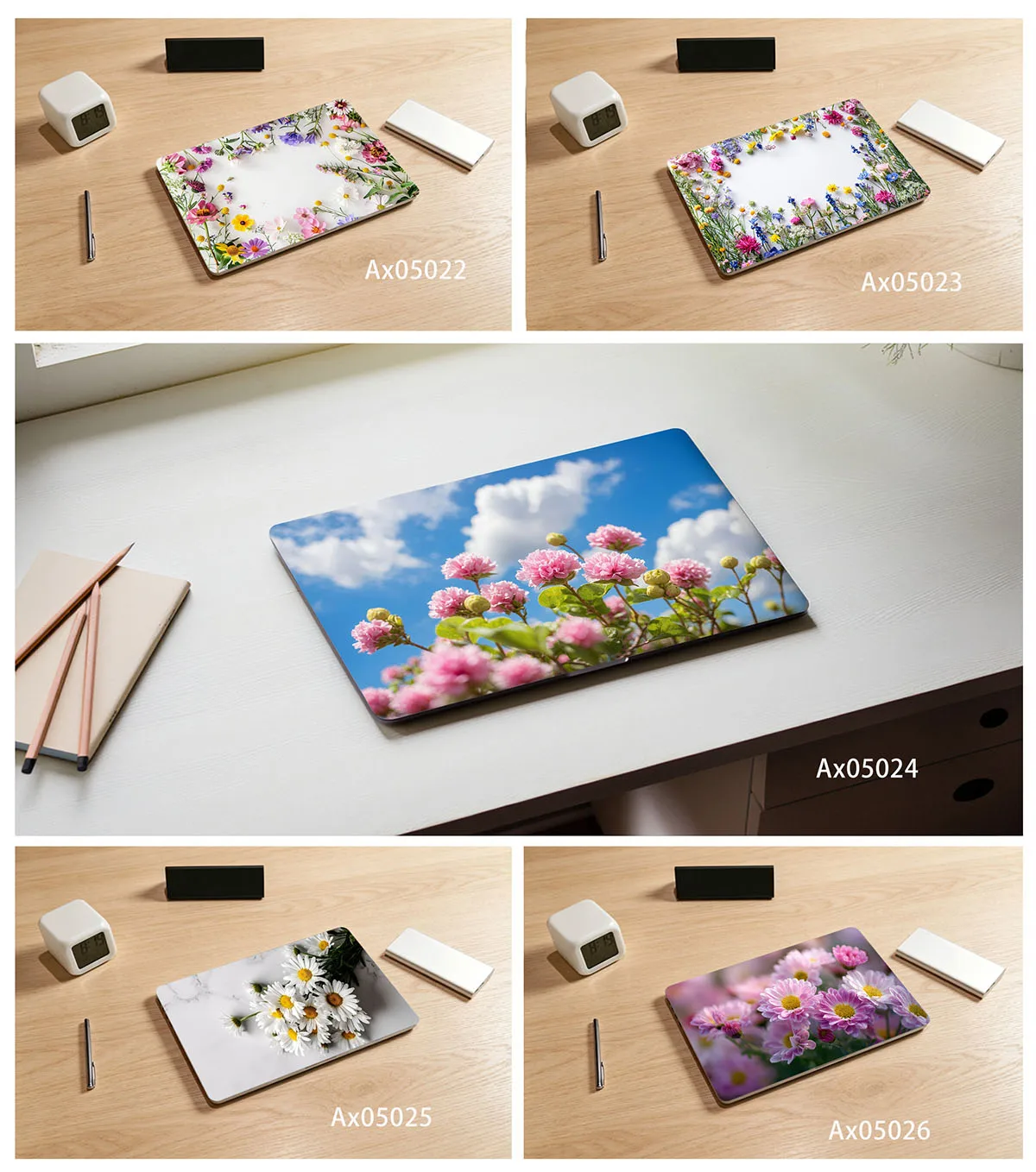 2Pcs Fresh Wild Floral Laptop Skin Sticker, Anti‑Scratch Waterproof Daisy Wildflower Garden Pattern Notebook Decal Set