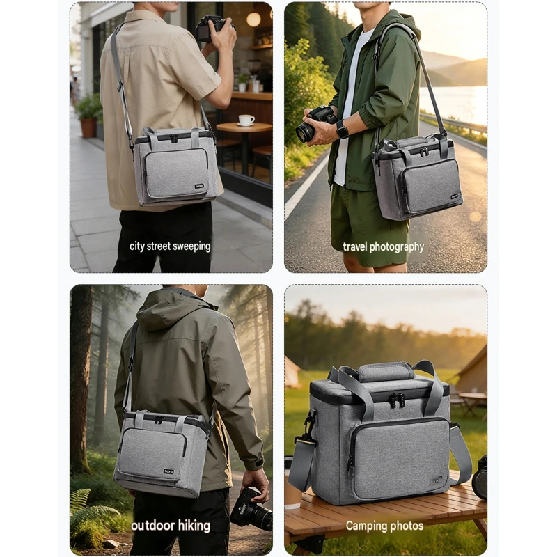 Fabric Camera Bag with Cushioned Interior, Reinforced Stitching, Front Storage Pocket, and Snap-Hook Shoulder Attachment H8WD