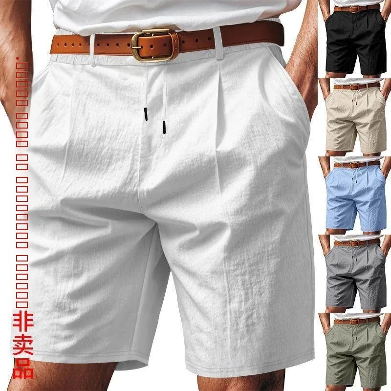 

Мужские льняные летние дышащие пляжные шорты свободного кроя, длиной до колена, в спортивном стиле, цвета хаки, удобные