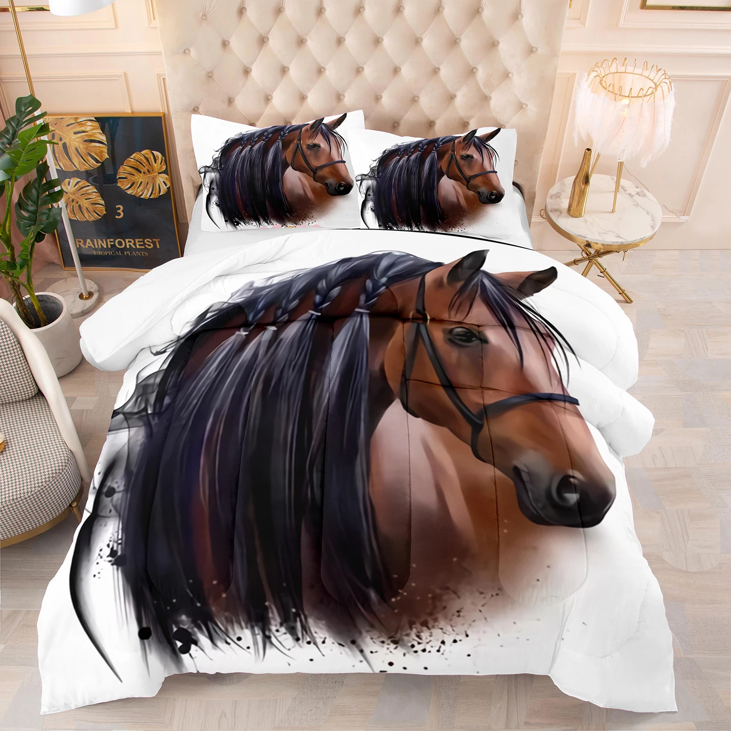 Luxury Brown Horse Comforter Bedding Set 3d Printed Animals Duvet Cover Adults 200x200 Bedspread Soft Home Textile