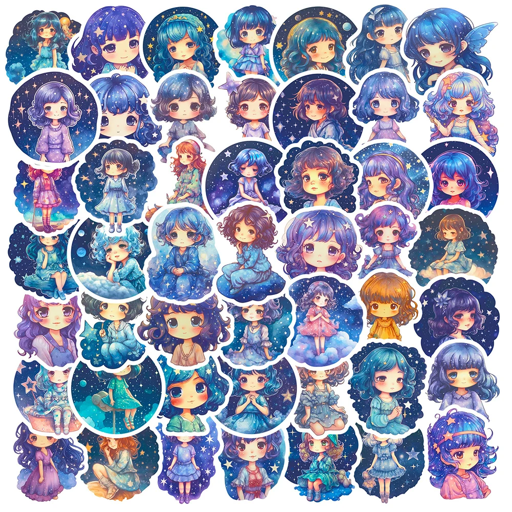 

10/30/50/100pcs Cute Cartoon Starry Sky Girl Aesthetic Stickers Kawaii DIY Scrapbook Laptop Phone Decoration Wall Sticker Decals