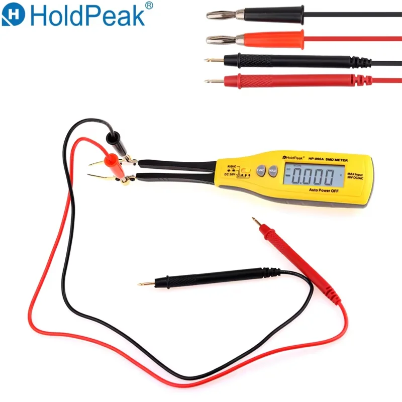 HP-990A Tester di portabilità SMD Multimetro digitale con riconoscimento automatico per resistori Condensatori Diodi LED e tensione CC fino a 36 V