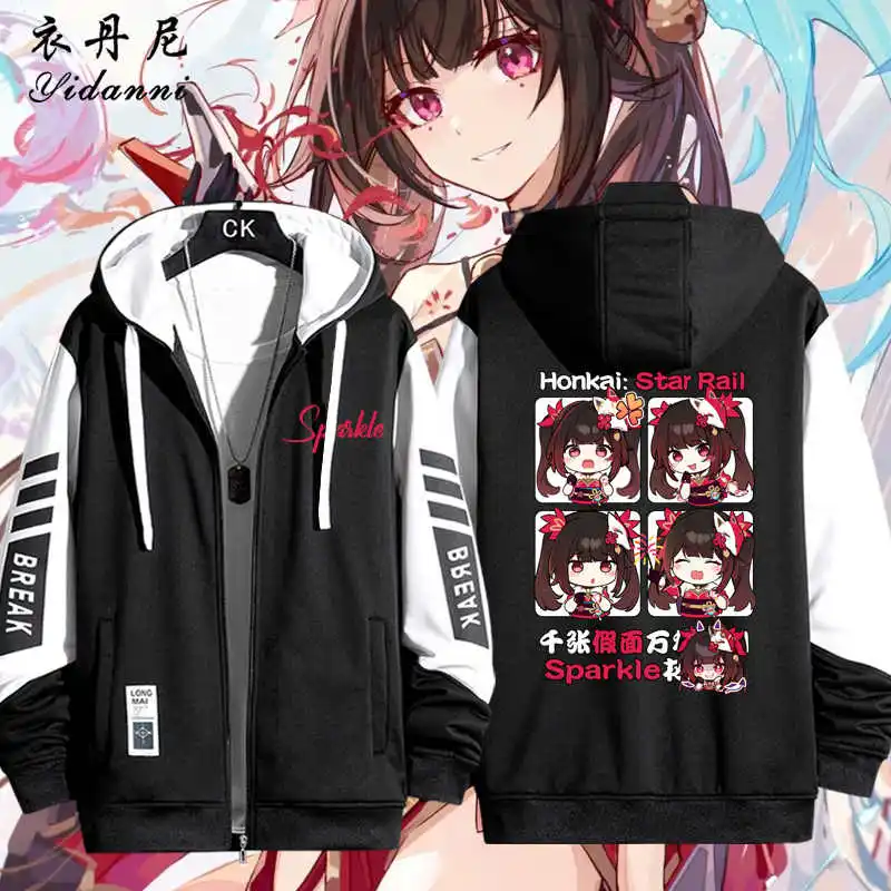 Anime Game Honkai: Star Rail‌ Sparkle Cosplay Spring Autumn Print Jacket Zipper Hoodie Women Men Hooded Costumes Couple Coat