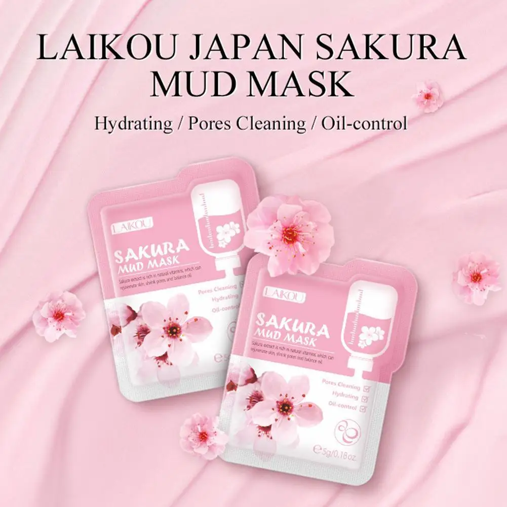 Maschera Viso all'Argilla di Fiori di Ciliegio Laikou Sakura, Confezione da 5g, Rinfrescante e Controllo Oleosità per Pori Puliti