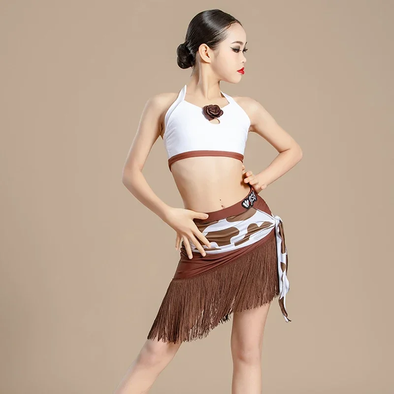 Ensemble de robe de danse latine, vêtements d'été pour enfants, vêtements pour filles, jupe de danse Samba Cha Tango, vêtements de danse de compétition