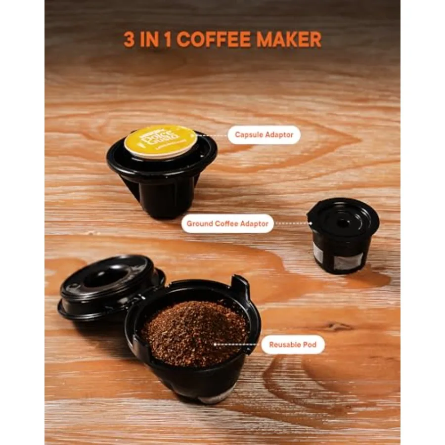 Cafetera de una sola porción 3 en 1 para uso doméstico y de oficina: compatible con café molido y tés KCups Tamaños de preparación ajustables