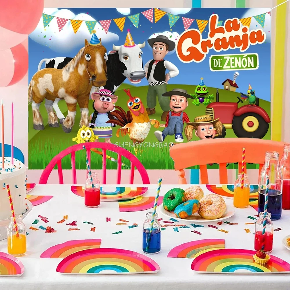 La Granja De Zenon 사진 배경 어린이 1 생일 파티 녹색 잔디 농장 헛간 동물 트랙터 사진 배경 NJ-01