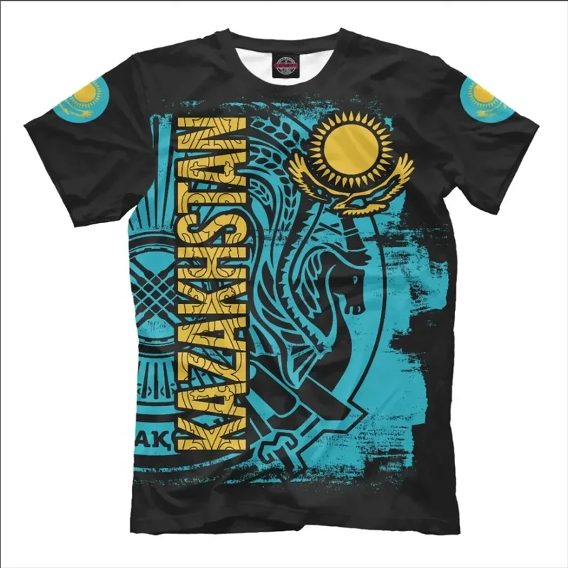 Summer Men's T-shirt 3d Kazakhstan Flag Print T-shirt Men's Street Fashion Sports T-shirt Soft and Comfortable Slim 120-6XL