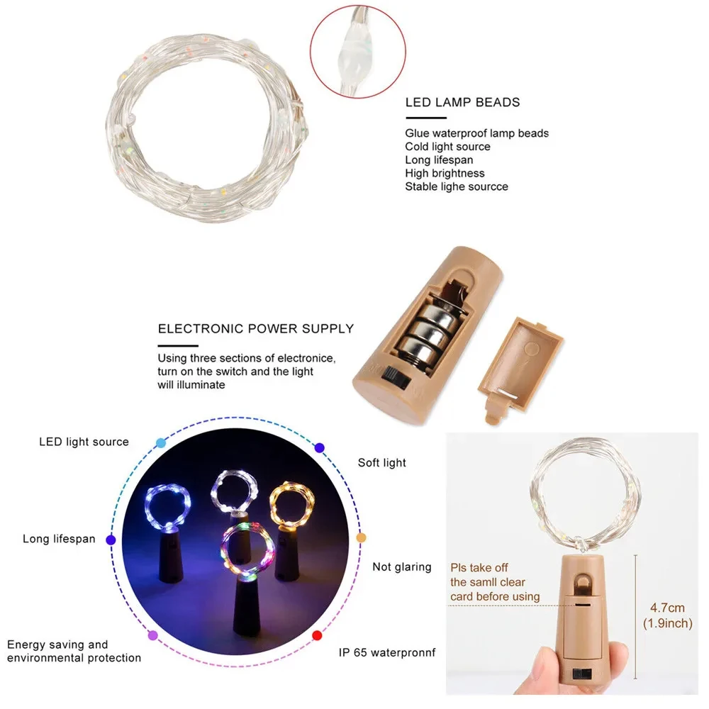 2 Meter 20 Led 1 Meter 10 Led Bottle Fairy String Lights Cork Christmas Wedding Party
