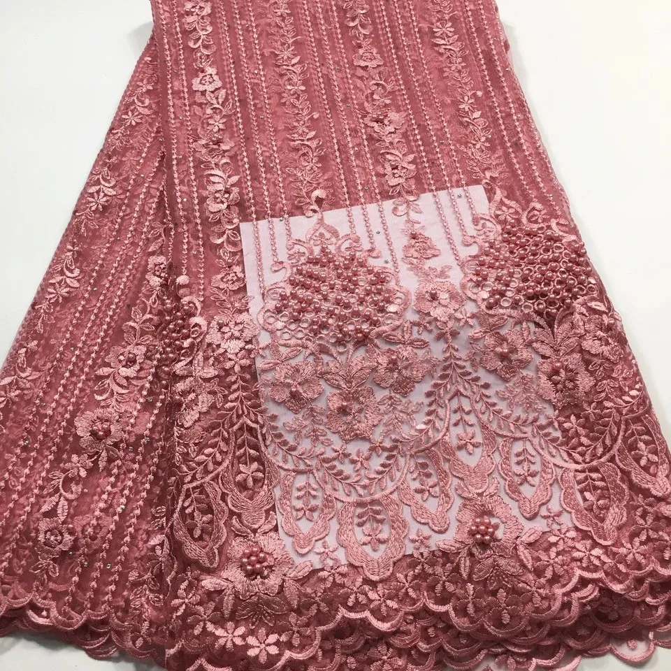 

Burgundy African Lace Fabric 2025 High Quality Embroidered Beaded Nigerian Lace Fabrics for Wedding Net French Lace Fabric