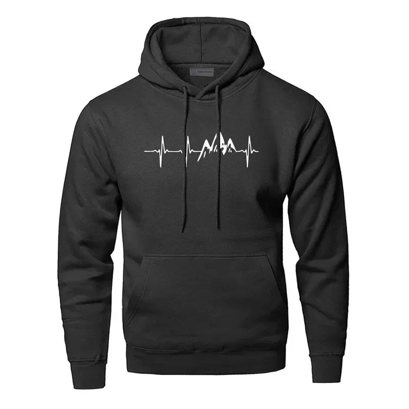 Neuer Trend Mountain Heartbeat Hoodie für Herren Sweatshirt Herbst Langarm Mode All-in-One Hoodie schwarz grau Trainings anzug