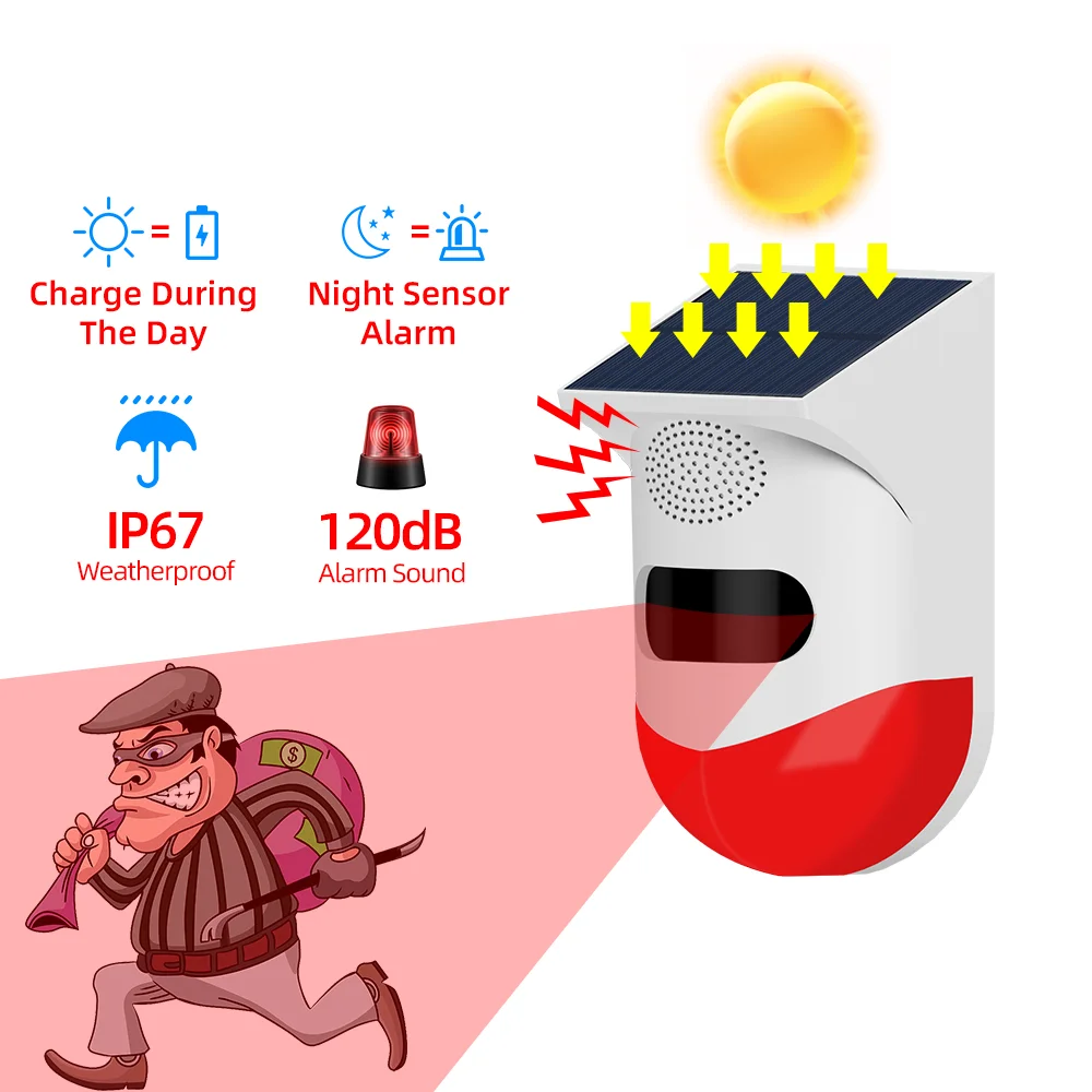 Independent Outdoor Solar Infrared Alarm 120dB Wireless Anti-theft Waterproof Animal Drive Outdoor Sound And Light Alarm Signal