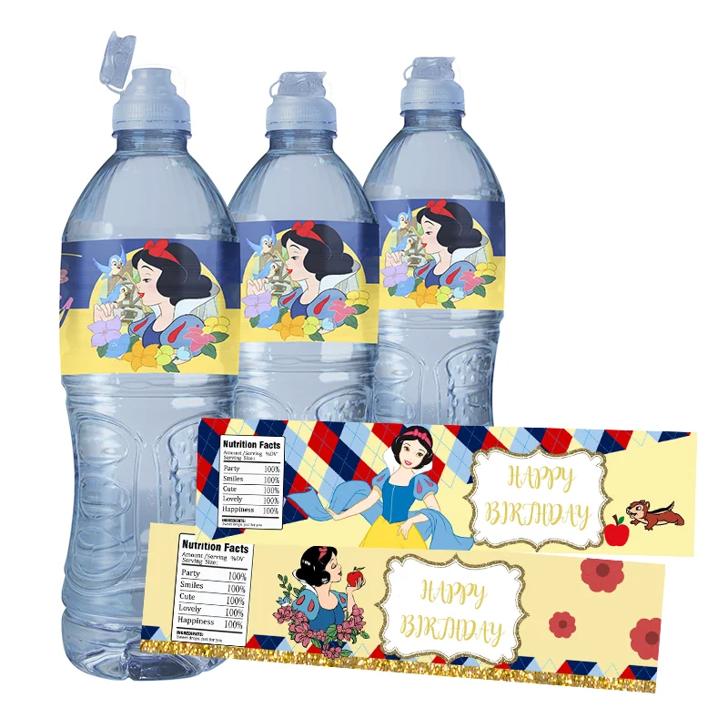 24pcs Snow White Water Bottle Labels Happy Birthday Princess Party Water Bottle Labels Stickers Kids Birthday Party Decorations