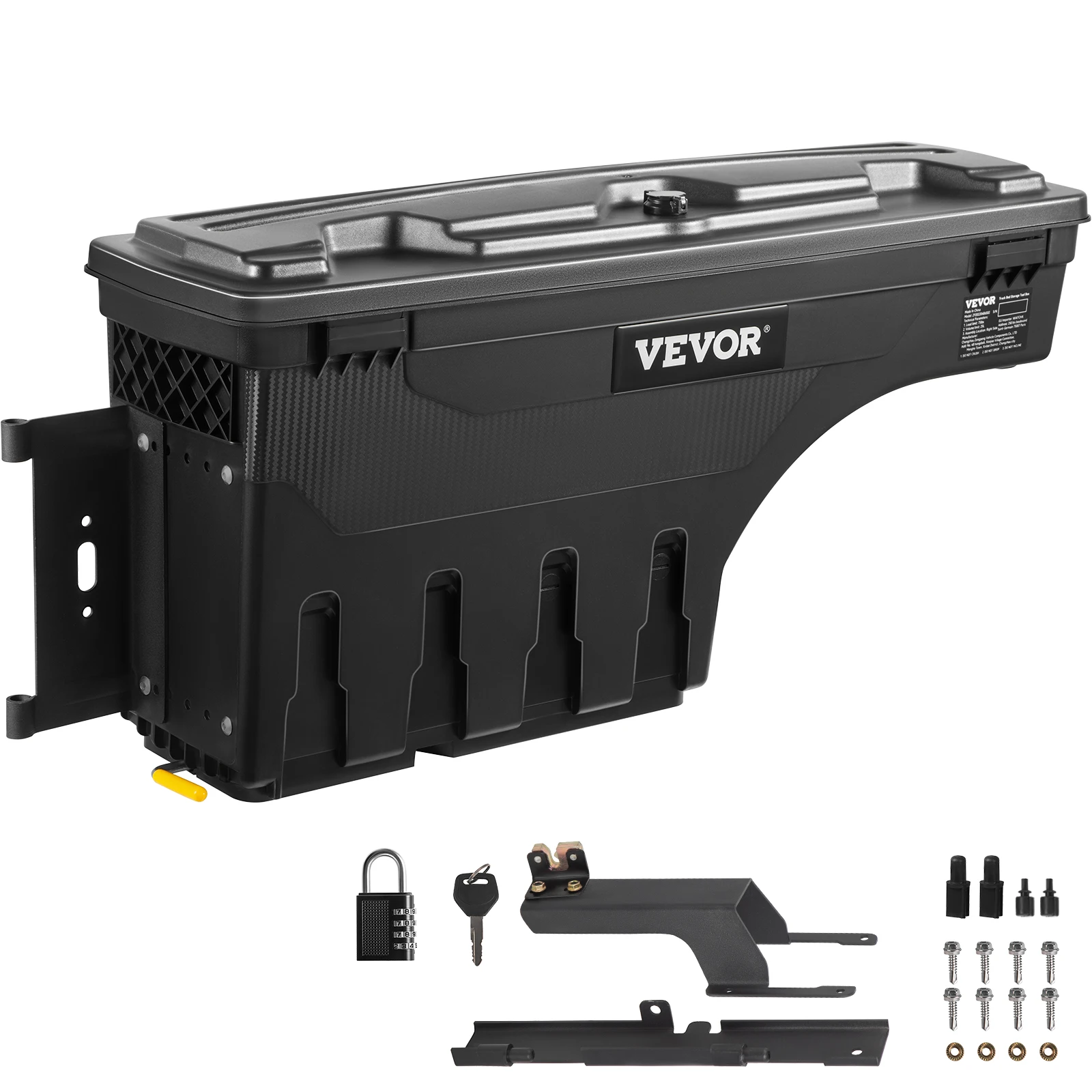 

VEVOR Truck Bed Storage Box Driver Side Lockable Lid Waterproof Wheel Well Tool Box with Password Padlock Black