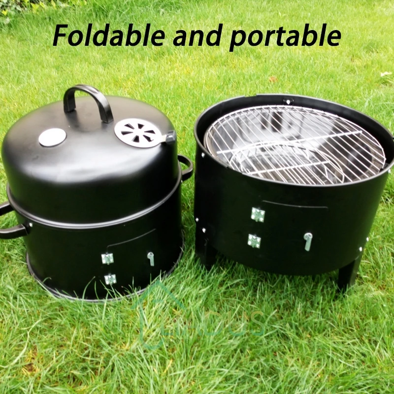 Grill Round Charcoal Stove Outdoor Camping Folding Grill Double Oven