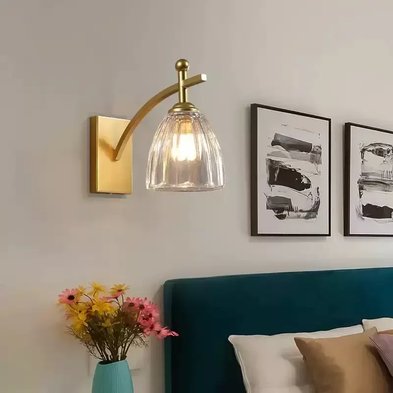 Vintage American bedroom warm golden wall lamp French classical villa hotel aisle corridor wall glass lamp