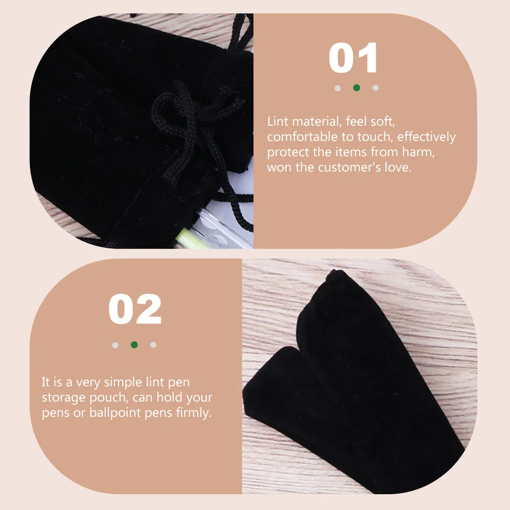 

5pcs Velvet Pencil Case Protective Single Pen Holder Flannel Bag Drawstring Sleeve Office Use Gift Idea Black Color