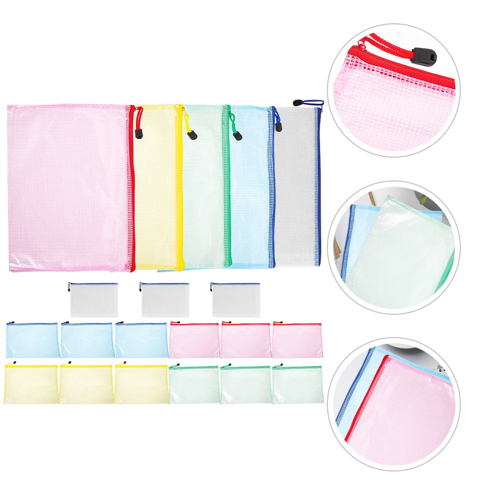 Mesh Bag Transparent Pvc Waterproof Zipper A5 File Storage Test Paper Document 20pcs Bags Pouch