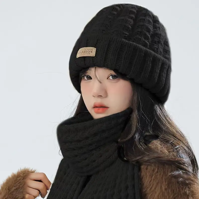 Women's Winter Hat Scarf Warm Integrated Knitted Wool Comfortable Windproof Elastic Fashion Ear Protection Multi functional