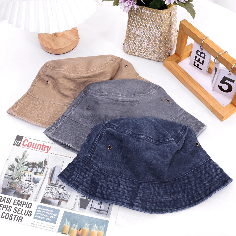 2023 New Fisherman Hat Vintage Denim Bucket Hats Outdoor Men Women Washed Cotton Panama Sun Cap Fashion Hip Hop Gorros Bob Caps