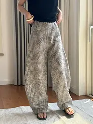 Summer women's casual plaid high pressure loose wide leg pants