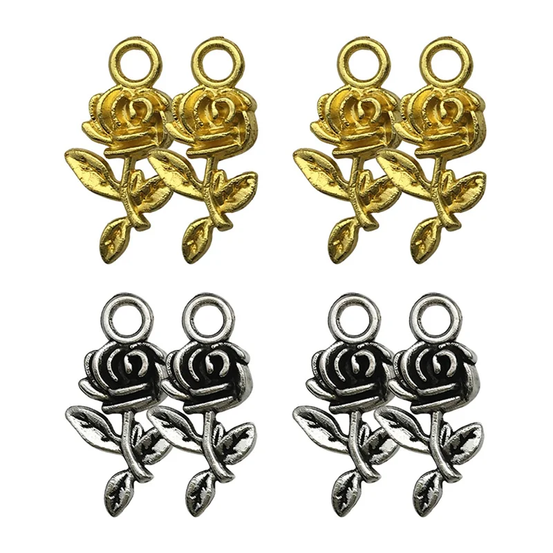 10/20/50pcs Charms Flower Rose 10*21mm Tibetan Silver Color Gold Color Pendants Jewelry Making DIY Handmade Craft Accessories ﻿