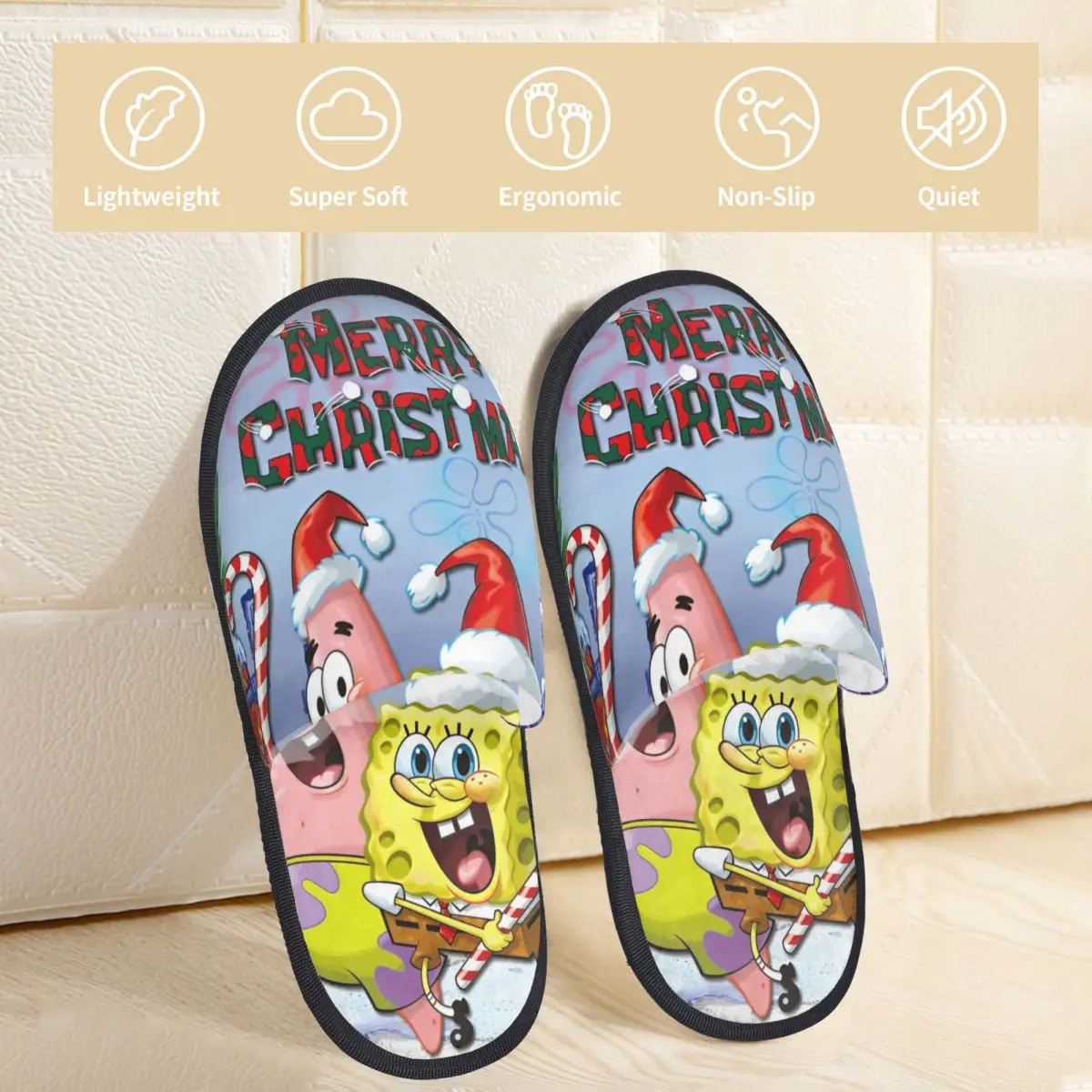 SpongeBobed Anime Cartoon Christmas Home Cotton Slippers Indoor Cozy Memory Foam Slippers Anti Slip