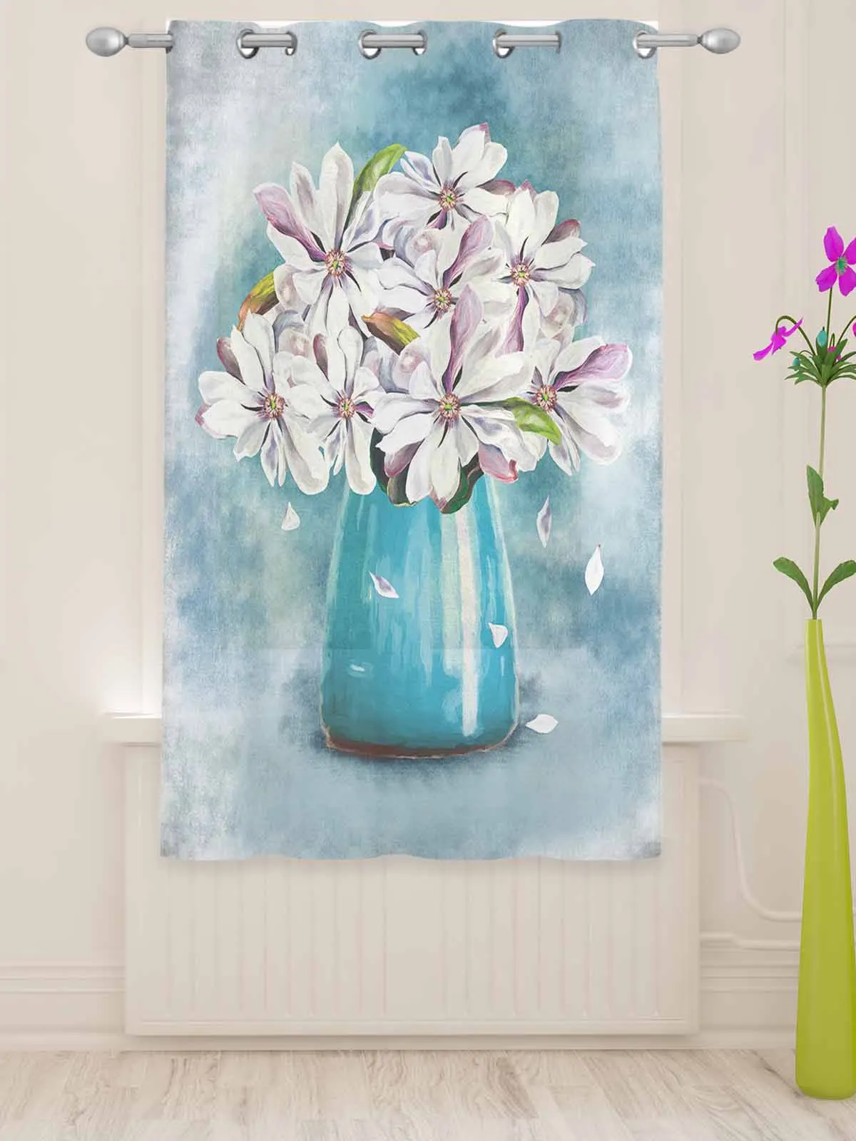 Oil Painting Texture Magnolia Flower Vase Sheer Curtains For Living Room Window Voile Tulle Curtain Cortinas Drapes Home Decor