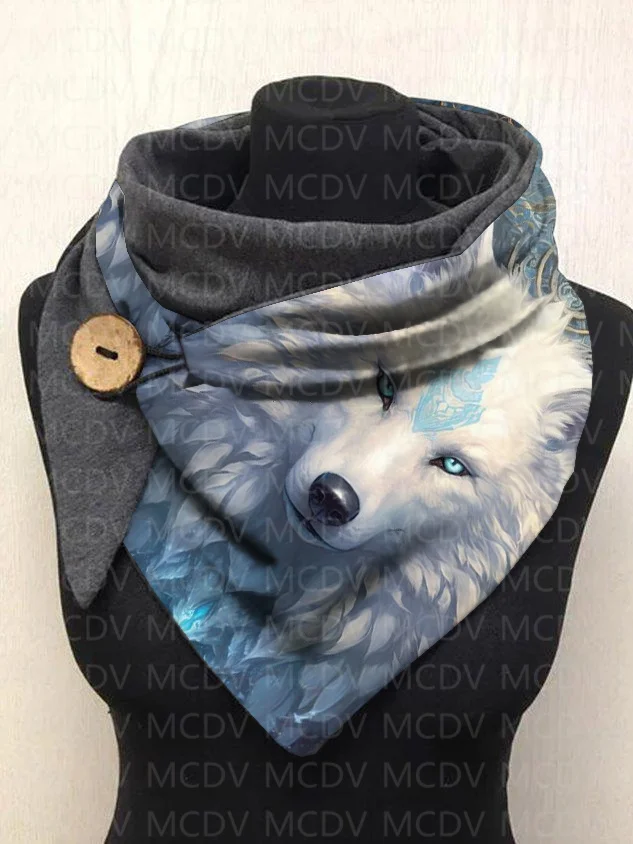 MCDV Wolf Cat 3D Printed Warm Fleece Casual Scarf And Shawl for Women Warm and comfortable Scarf