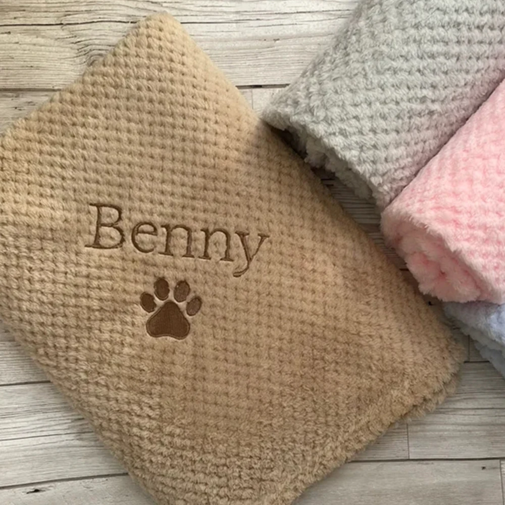 Personalized Name Embroidered Dog/Cat Blanket Can be plain or with Paw Print and Your Pet\'s Name Customized Dog\'s Gift Blankets