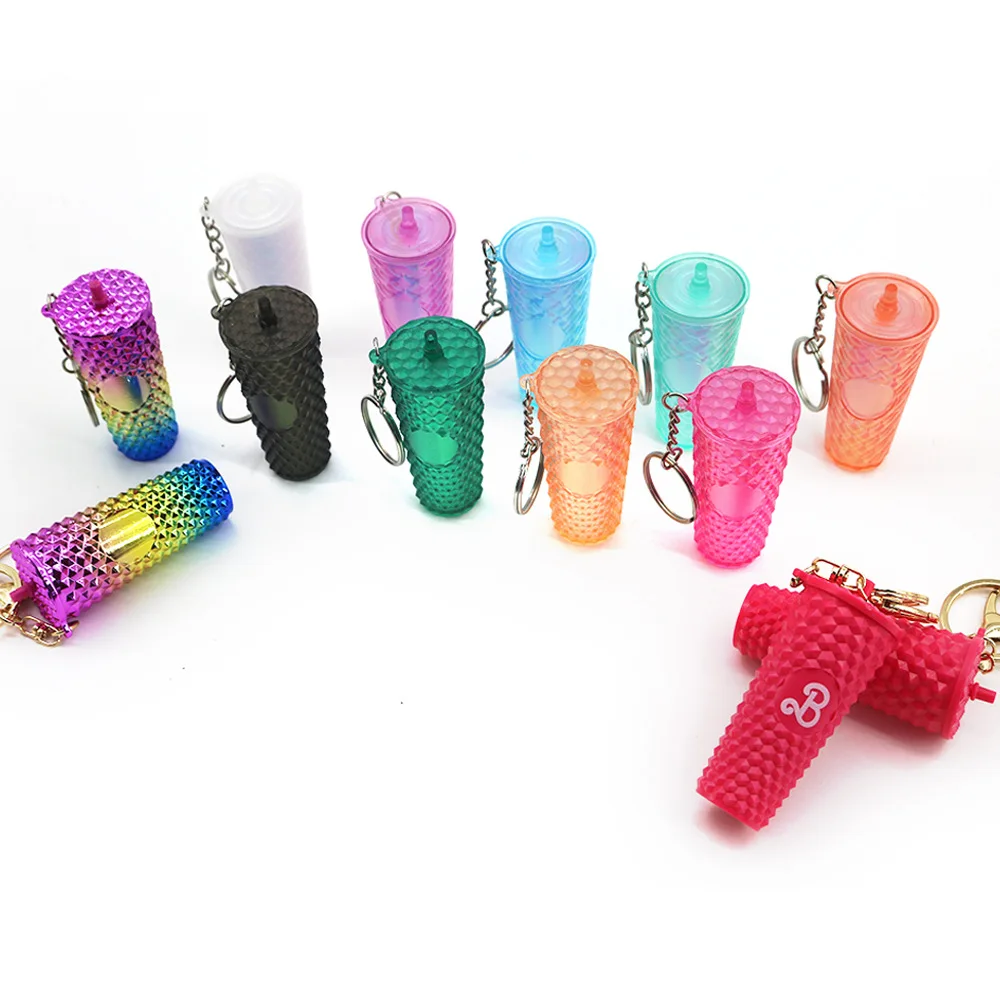 Creative Dragon Scale Pattern Drinking Cup Keychain Gradient Durian Cup Pendant Colorful Plastic Straw Cup Accessories