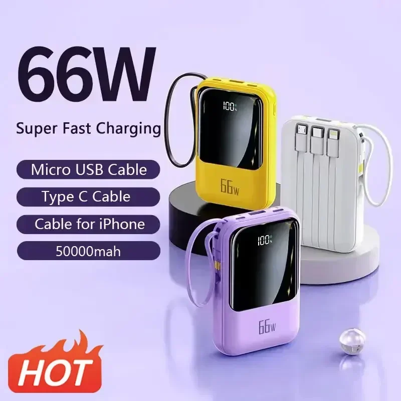 

50000mAh Mini Power Bank 66W Super Fast Charging External Battery Charger for iPhone Samsung Huawei PD 20W Fast Charge Powerbank